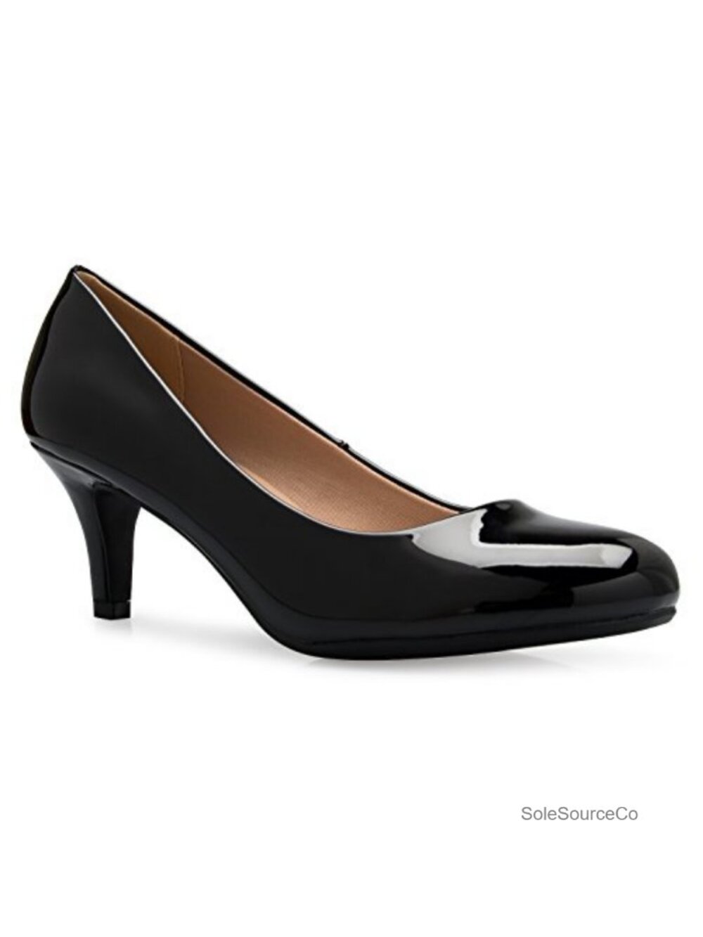 Kitten Low Mid Heel Round Toe Dress Pumps Synthetic Rhinestone